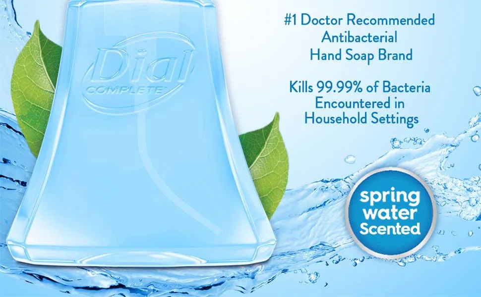 Dial Complete Anti-Bacterial Advanced Hydration Foaming Hand Wash  Spring Water  45 fl oz (3-15 fl oz bottles) - #1 Dr. Recommended Antibacterial Hand Soap Brand. Spring Water Scented.