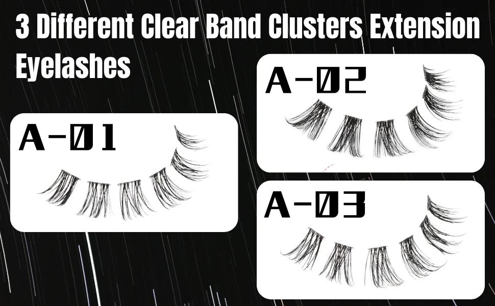DSLONG Cluster Lashes  DIY Lash Extensions Individual Lash  Manga Lashes Natural Look Clear Band Anime Lashes  60 Clusters Volume Lashes Set Individual Eyelash Extensions (A-02) - product information 3