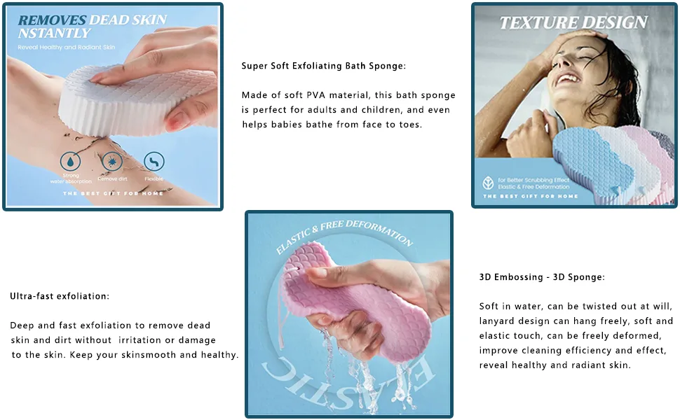 2 Pcs Super Soft Exfoliating Bath Sponge  Magic Exfoliating Bath Sponge  Exfoliating Body Scrub  Reusable  Suitable for Adults and Children (Pink) - soft