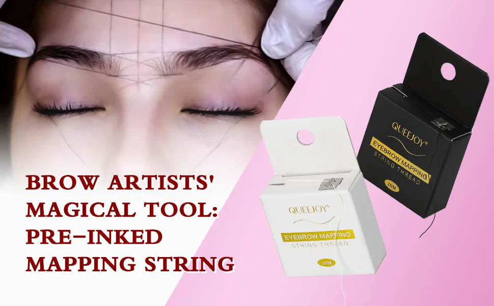 QUEEJOY Eyebrow Mapping Set includes 10mX2 Colors Brow Mapping String Eyebrow Thread  100pcs Eyebrow Ruler Stickers  Light Beige and White Brow Paste & 3 Concealer Brushes  Eyebrow Pencil and Instructions  Microblading S... - eyebrow mapping string
