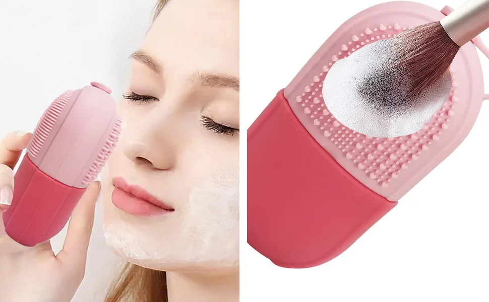Reusable Cube Silicone Mold Ice Roller With Brush For Face Cold Therapy Facial Massage Roller (Pink) - Brush
