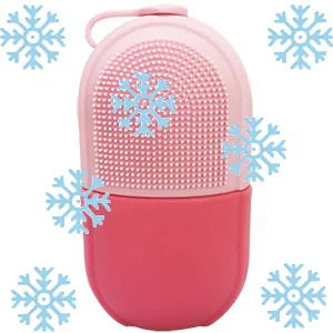 Reusable Cube Silicone Mold Ice Roller With Brush For Face Cold Therapy Facial Massage Roller (Pink) - Freezing