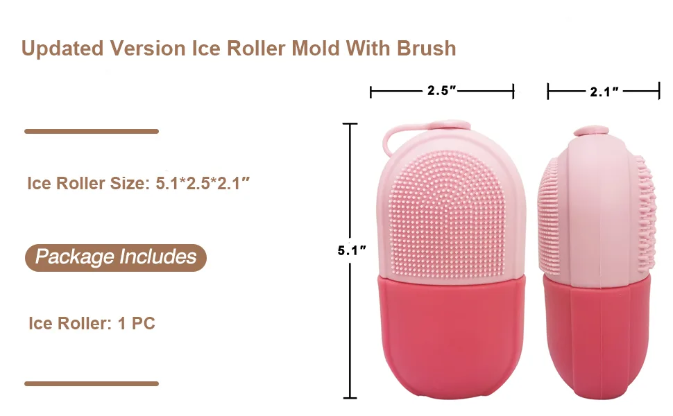 Reusable Cube Silicone Mold Ice Roller With Brush For Face Cold Therapy Facial Massage Roller (Pink) - package