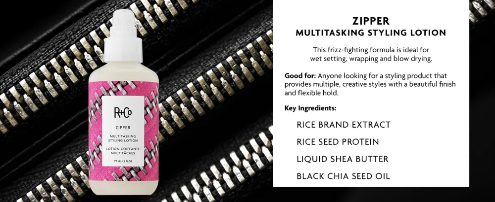 R+Co Zipper Multitasking Styling Lotion | Adds Shine + Flexible Hold + Fights Frizz | Vegan + Cruelty-Free | 6 Oz - Zipper Multitasking Styling Lotion