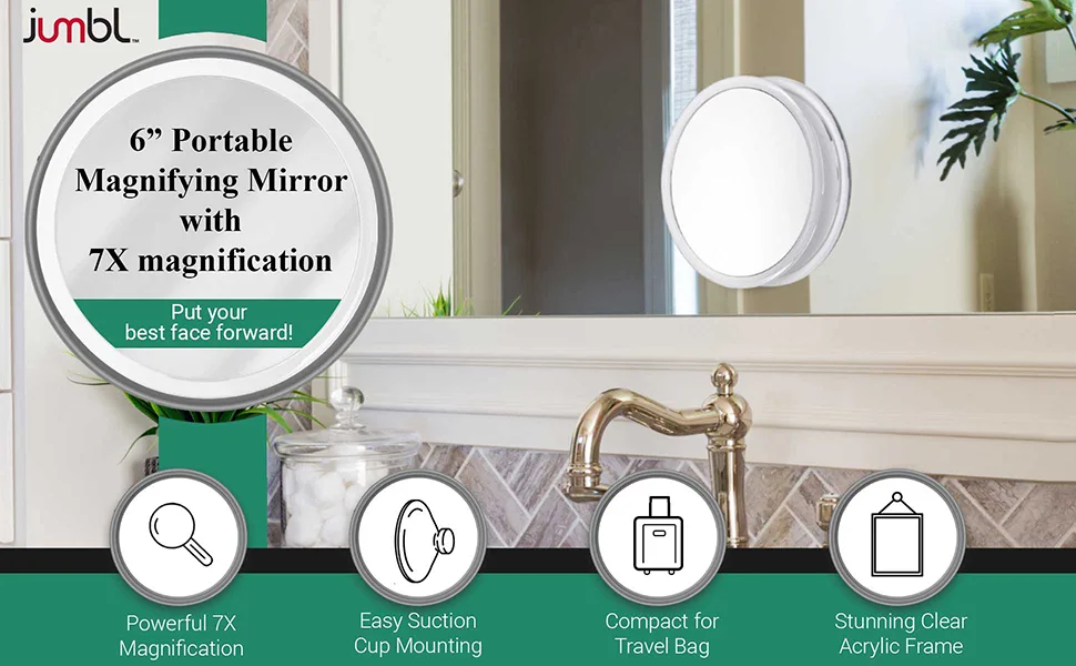 Jumbl 6  7X Magnifying Mirror  Compact Suction Cup Makeup Mirror with 7X Magnification for Bathroom  Shower  Beauty & Skin Care  Brow Threading & Tweezing - product information 1