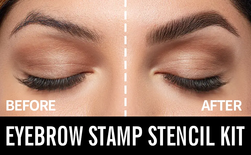 KIMUSE Eyebrow Stamp Stencil Kit  Brow Gel with Eyebrow Stencils & Eyebrow Brush  Long Lasting  Waterproof Buildable Eyebrow Pomade Makeup MEDIUM BROWN - product information 16
