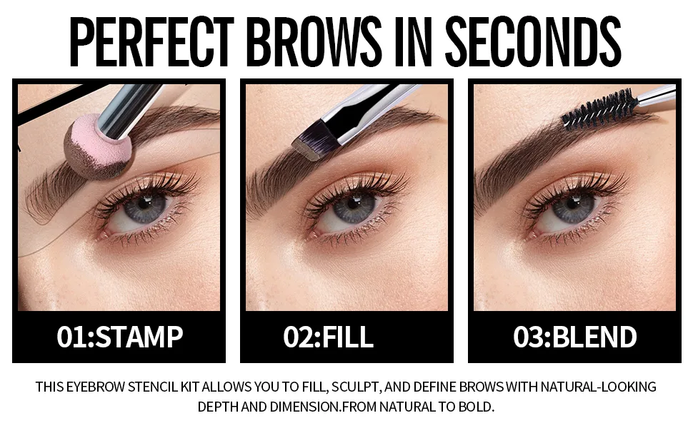 KIMUSE Eyebrow Stamp Stencil Kit  Brow Gel with Eyebrow Stencils & Eyebrow Brush  Long Lasting  Waterproof Buildable Eyebrow Pomade Makeup MEDIUM BROWN - product information 17
