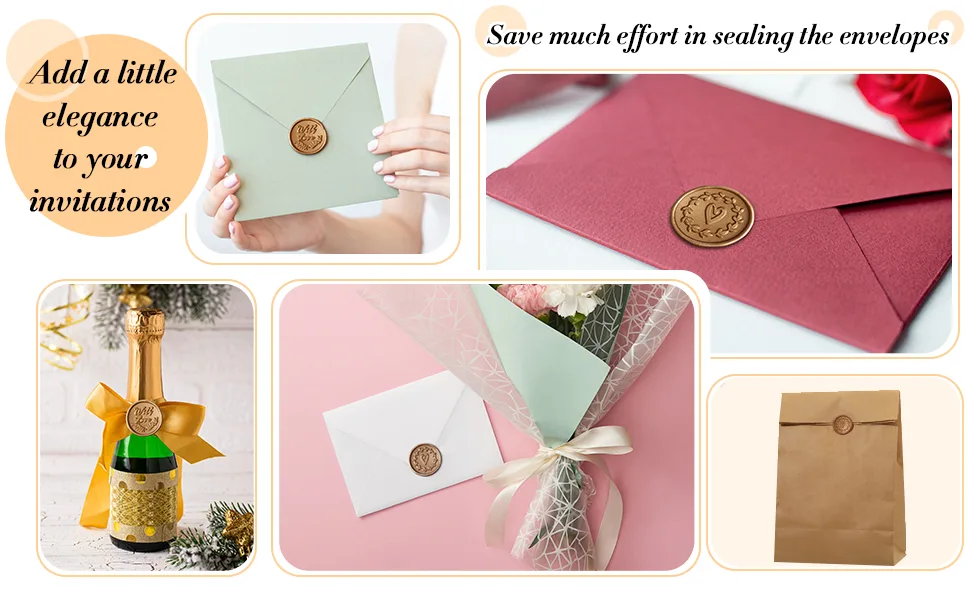 Outus Wax Seal Stickers Envelope Seal Stickers Wedding Invitation Envelope Seals Self Adhesive Gold Stickers for Valentines Day Birthday Bridal Shower Party (Eucalyptus Style  200 Pieces) 200 Eucalyptus Style - product information 4