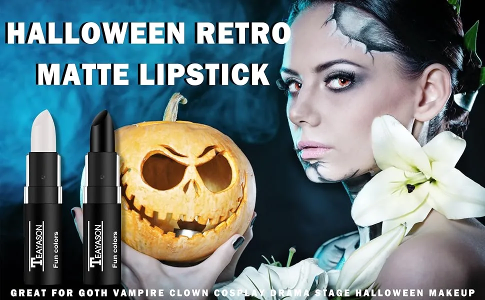 White Lipstick Lip Gloss Professional Vampire Clown SFX Cosplay Goth Halloween Makeup White Face Body Paint - White - eye black stick