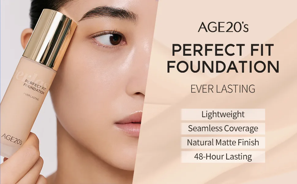 AGE 20's Perfect Fit Liquid Foundation Makeup  48-Hours-Lasting  Lightweight  Seamless Coverage  Natural Matte Finish  03 Beige  1.01 fl oz - Age 20