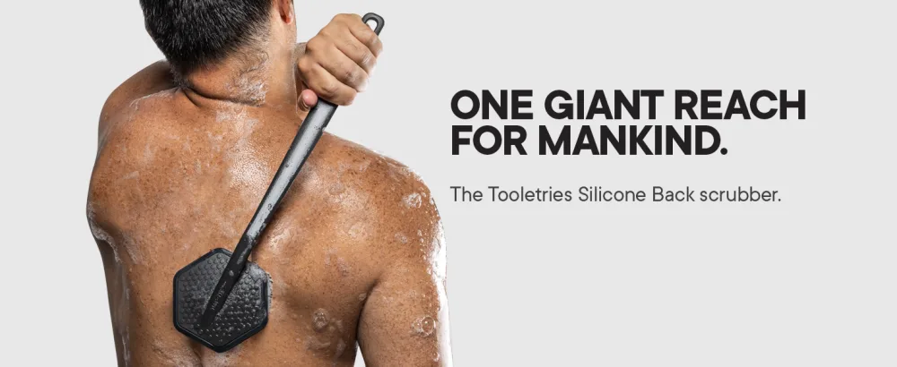 Tooletries - Back Scrubber - Exfoliates & Deep Cleans - Silicone Shower & Bath Body Brush with Long Handle and Bespoke Bristles - Bathroom & Hygiene Accessory - Charcoal - Tooletries Back Scrubber