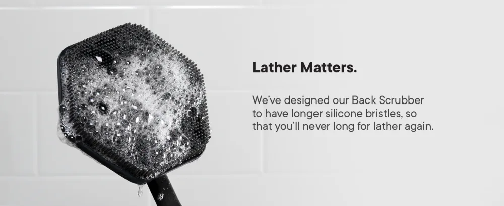 Tooletries - Back Scrubber - Exfoliates & Deep Cleans - Silicone Shower & Bath Body Brush with Long Handle and Bespoke Bristles - Bathroom & Hygiene Accessory - Charcoal - Tooletries Back Scrubber