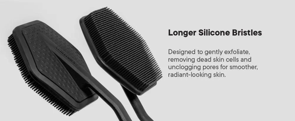 Tooletries - Back Scrubber - Exfoliates & Deep Cleans - Silicone Shower & Bath Body Brush with Long Handle and Bespoke Bristles - Bathroom & Hygiene Accessory - Charcoal - Tooletries Back Scrubber