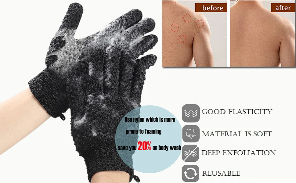 Bath Exfoliating Gloves for Shower JASSINS Thick Soft Double Exfoliating Shower Gloves Dead Skin Cell Remover Bathing Supplies 1Pair(Pink) - product information 22