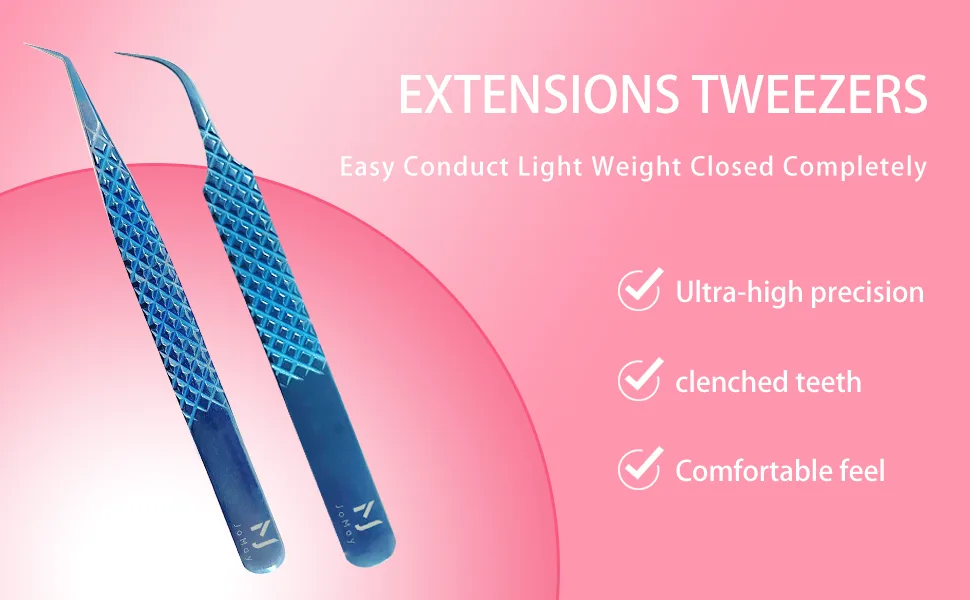 Professional Tweezers for Eyelash Extensions Super Strong Grip High Precision Stainless Steel Volume Tweezers (JM3-1 Blue) - lash tweezer blue