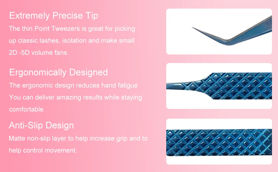 Professional Tweezers for Eyelash Extensions Super Strong Grip High Precision Stainless Steel Volume Tweezers (JM3-1 Blue) - tweezer