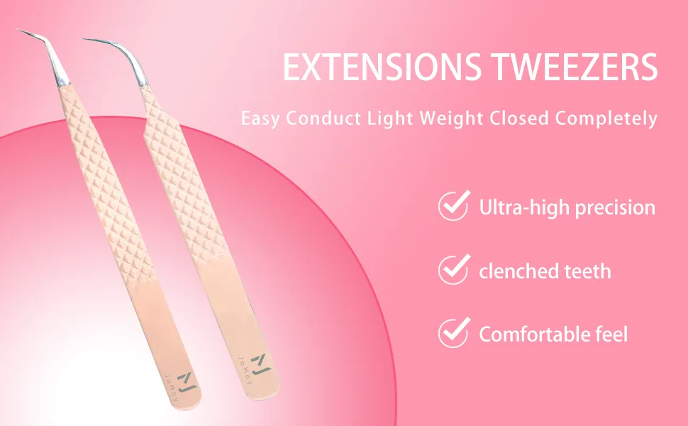 Professional Tweezers for Eyelash Extensions Super Strong Grip High Precision Stainless Steel Volume Tweezers (JM2-4 Pink) - PINK TWEEZERS
