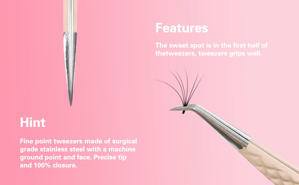 Professional Tweezers for Eyelash Extensions Super Strong Grip High Precision Stainless Steel Volume Tweezers (JM2-4 Pink) - show details