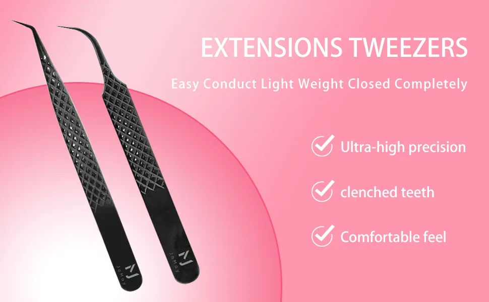 Professional Tweezers for Eyelash Extensions Super Strong Grip High Precision Stainless Steel Volume Tweezers (JM3-1 Black) - LASH TWEEZER