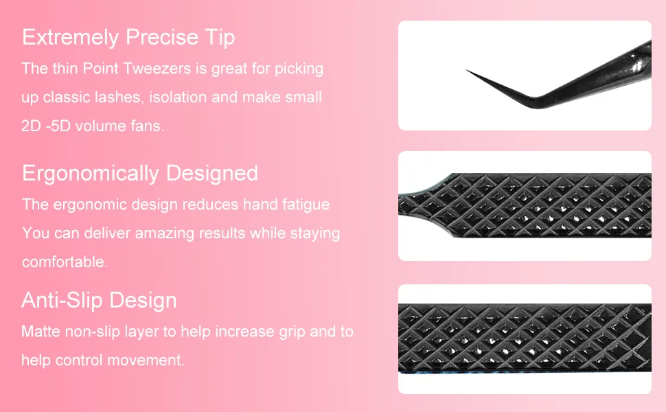 Professional Tweezers for Eyelash Extensions Super Strong Grip High Precision Stainless Steel Volume Tweezers (JM3-1 Black) - TWEEZER