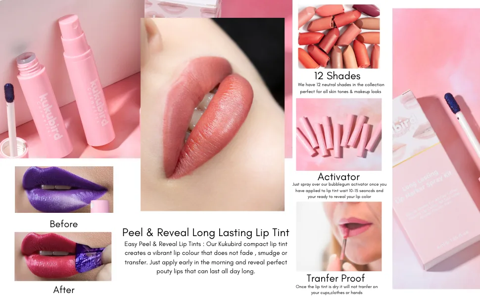 kukubird Peel & Reveal Long Lasting Natural Waterproof Smudge Proof Lip Tints (Blushing) - Lip Tint