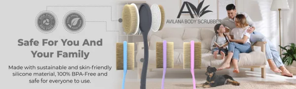 Avilana Shower Body Brush with Long Curved Handle  Long Silicone Handle Back Scrubber With Dual-Sided Long Handle Bath Shower Brush with Soft and Stiff Bristles (Long Handle-Dark Gray) - back scrubber for shower back scrubber body brush shower brush back scrubber for shower for men
