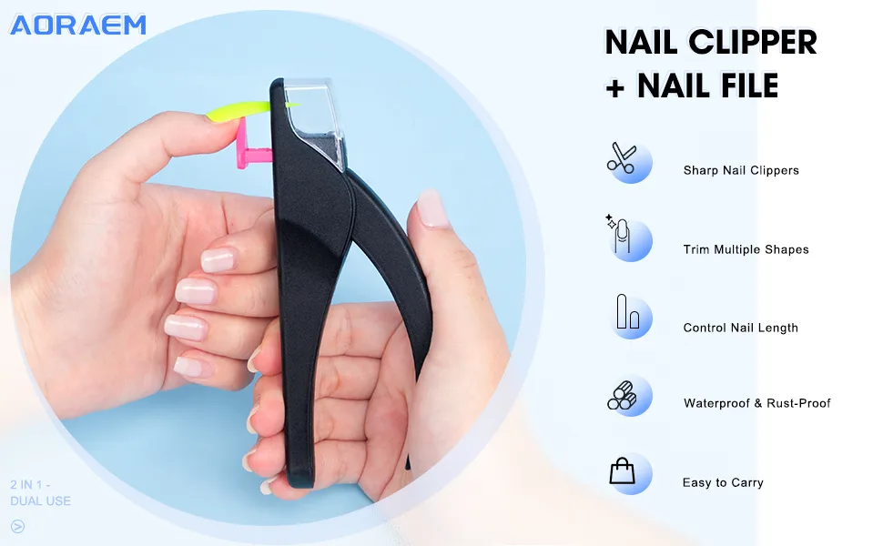 AORAEM Adjustable Nail Clippers with Nail File False Nail Cutter Clip Tool Nail Trimmer for Nail Extension Home DIY Black Aa-black-new - AORAEM Adjustable Nail Clippers with Nail File