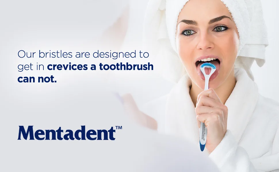 GuruNanda Mentadent Tongue Cleaner Dual Action Cleaner with Brush and Scraper - Fights Bad Breath & Odor Eliminator  Multi-Color - bristles