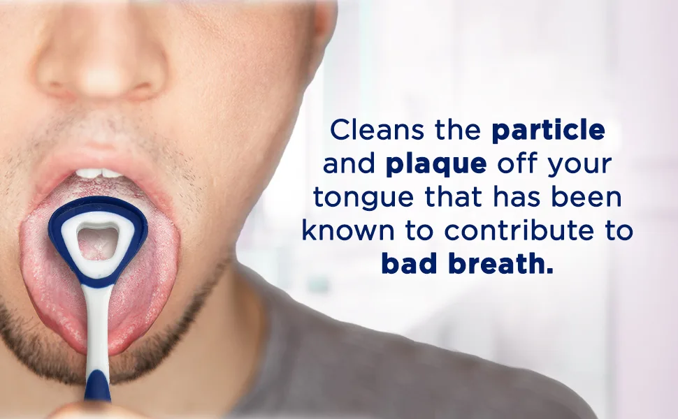 GuruNanda Mentadent Tongue Cleaner Dual Action Cleaner with Brush and Scraper - Fights Bad Breath & Odor Eliminator  Multi-Color - Brush
