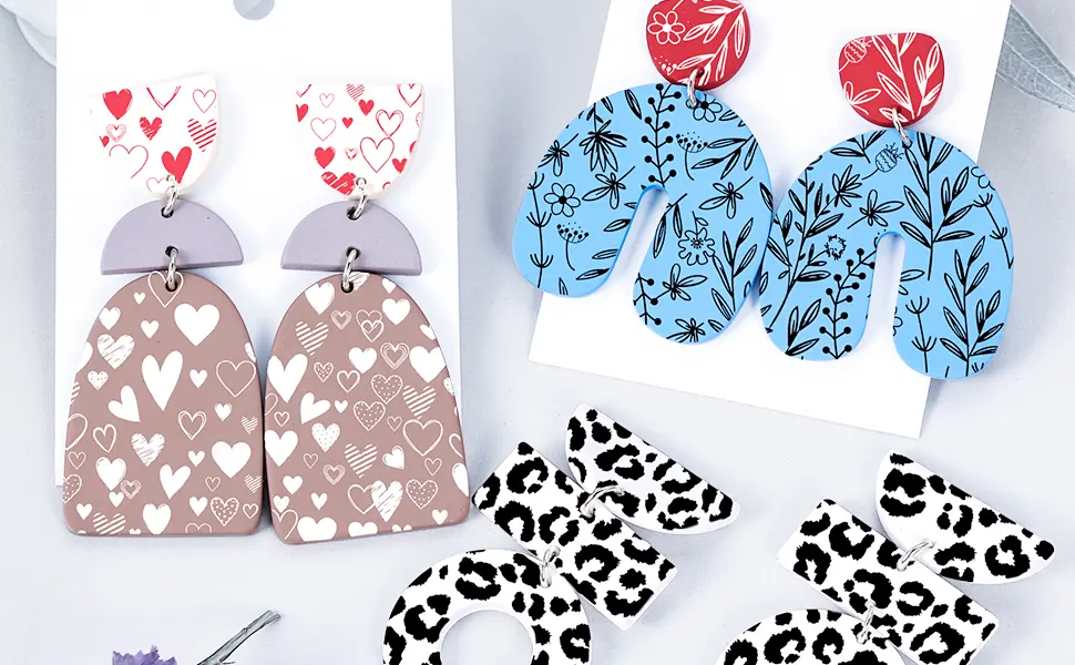 Caydo Silk Screen Stencils for Polymer Clay  5 PCS Reusable Silkscreen Print with Squeegee  Working with Clay Earrings Cutters for Printing on Clay Earrings Decoration(6 x 3.8 inch) 5 Patterns - Caydo Silk Screen Stencils for Polymer Clay