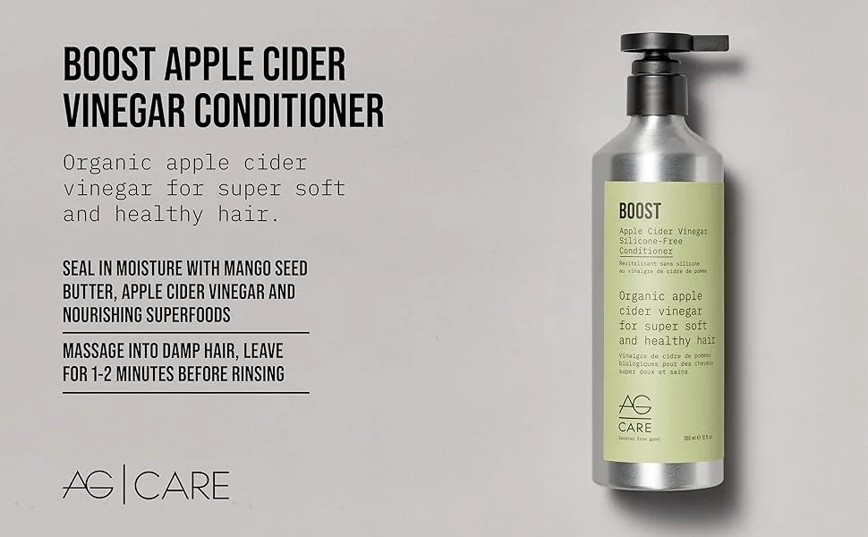 AG Care Boost Apple Cider Vinegar Conditioner with Mango Seed Butter - Clarifying Conditioner Deep Moisturizing for High Shine and Healthy Hair  12 Fl Oz Bottle New Collection - AG Care Boost Apple Cider Vinegar Conditioner - For super soft and healthy hair.