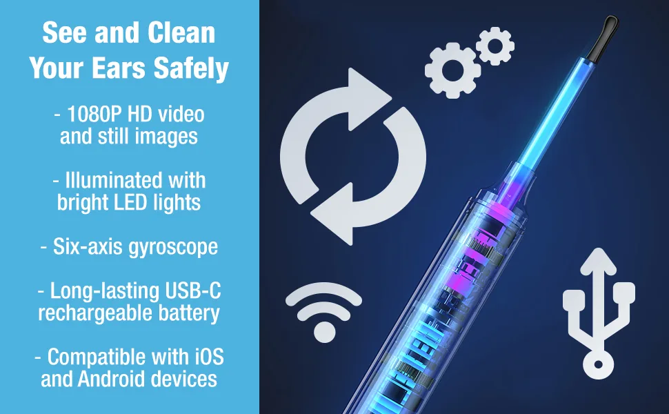 Ear Wax Removal Tool with Ear Camera by Tilcare - Ear Irrigation Flushing System for Adults & Kids - Perfect Ear Cleaning Kit - Includes Basin  Syringe  Curette Kit  Towel and 30 Disposable Tips - The bright LED lights of ear flush kit for adults with camera let you see and clean your ears safely