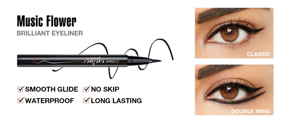 Music Flower Eyeliner Pen  Liquid Eyeliner  Waterproof Formula  Eye Liner Makeup  Black  0.027 Fl. Oz. (0.8 mL) - ultra fine flex-tip