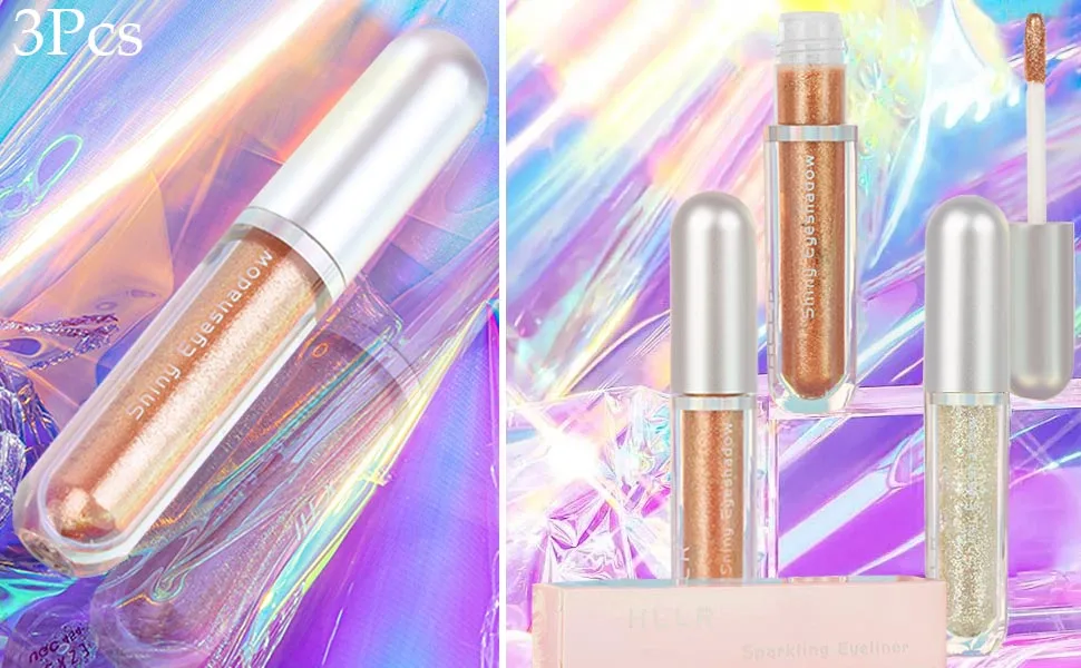 3 Pcs Liquid Shimmer Glitter Sparkle Eyeshadow Eye Makeup Sticks. Purple GoldLemon GreenChampange Gold Quick-Drying Waterproof 3-set05 - liquid glitter eyeshadow
