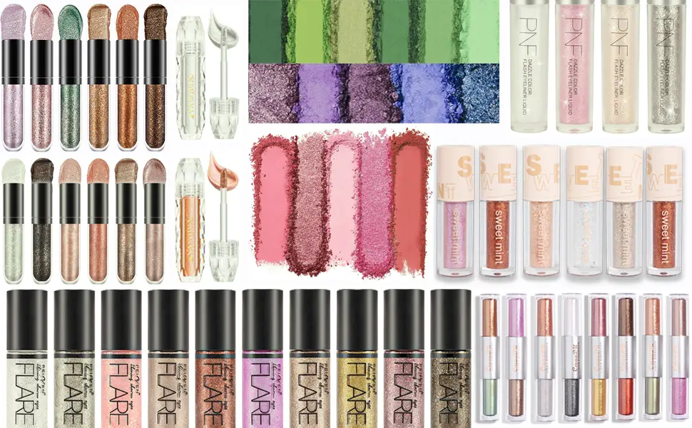 3 Pcs Liquid Shimmer Glitter Sparkle Eyeshadow Eye Makeup Sticks. Purple GoldLemon GreenChampange Gold Quick-Drying Waterproof 3-set05 - liquid shimmer eyeshadow