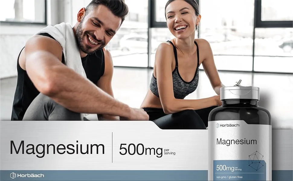 Magnesium 500mg | 180 Caplets | Vegetarian  Non-GMO  and Gluten Free Supplement | by Horbaach - Magnesium