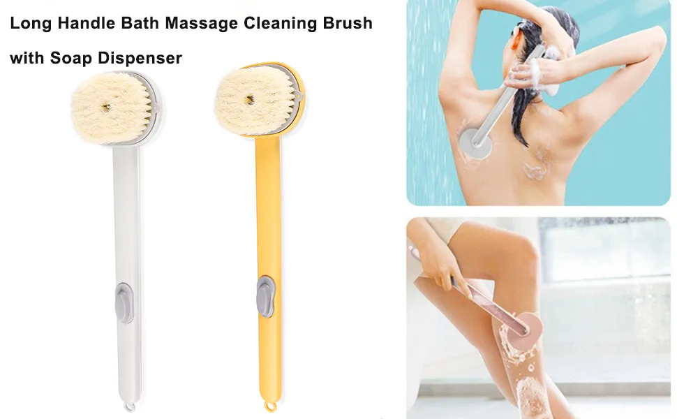 Long Handle Bath Massage Cleaning Brush with Soap Dispenser  Long Handle Liquid Bath Brush(Grey) - Long Handle Bath Massage Cleaning Brush
