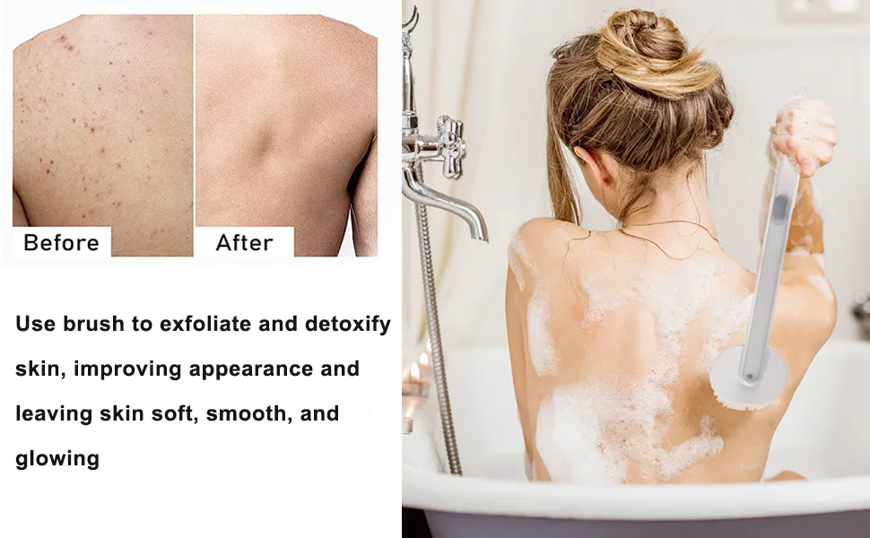 Long Handle Bath Massage Cleaning Brush with Soap Dispenser  Long Handle Liquid Bath Brush(Grey) - Long Handle Bath Massage Cleaning Brush