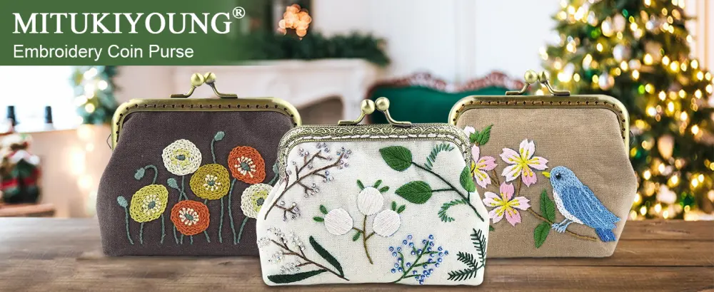 MITUKIYOUNG Embroidery Coin Purse Kits for Beginners  Embroidery Starter Kits DIY Wallet/Purse/Handbag with Birds Pattern & Instructions  Embroidery Hoops  Tools Brown - 2_Embroidery Kit