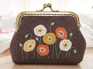 MITUKIYOUNG Embroidery Coin Purse Kits for Beginners  Embroidery Starter Kits DIY Wallet/Purse/Handbag with Birds Pattern & Instructions  Embroidery Hoops  Tools Brown - 9dEmbroidery Kit