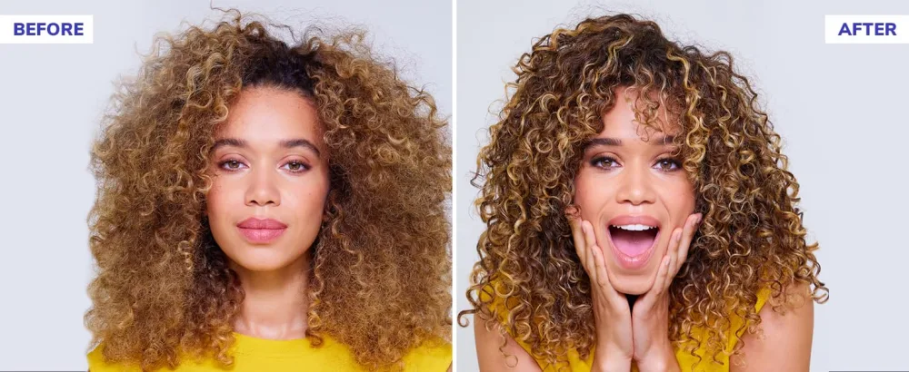 Curl Wow Hooked 100% Clean Shampoo with Root-Locking Technology   Rich-lathering  sulfate-free formula leaves no residues + helps anchor hair to stop shedding - before and after