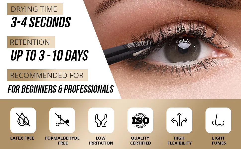 DIY Cluster Lash Glue Eyelash Extension Glue 3-4 Sec Drying/(0.1fl.oz / 3ml)/Low Humidity Eyelash Glue for Sensitive Eyes - D01-1