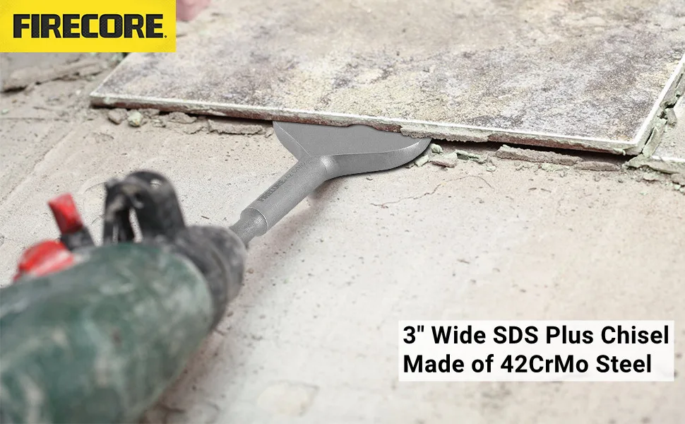 Firecore 3 In SDS Plus Chisel Bit Cranked Angled Bent Chisel for Hammer Drill 42CrMo Tile Removal Chisel for Concrete (3 X 6.5) -FS22365 - 3 in SDS Plus Chisel Bit Angled Bent Chisel for Hammer Drill Tile Removal Chisel for Concrete