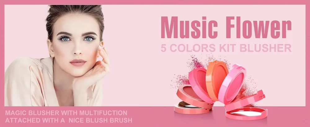 Music Flower 5-Color Blush Palette  Multi-layer Blusher Compact Powder Makeup  Professional Facial Beauty Cosmetic Makeup Blusher Five Colors - MAGIC BLUSHER WITH MULTIFUCTION