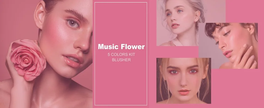 Music Flower 5-Color Blush Palette  Multi-layer Blusher Compact Powder Makeup  Professional Facial Beauty Cosmetic Makeup Blusher Five Colors - Music Flower Blusher Compact Powder