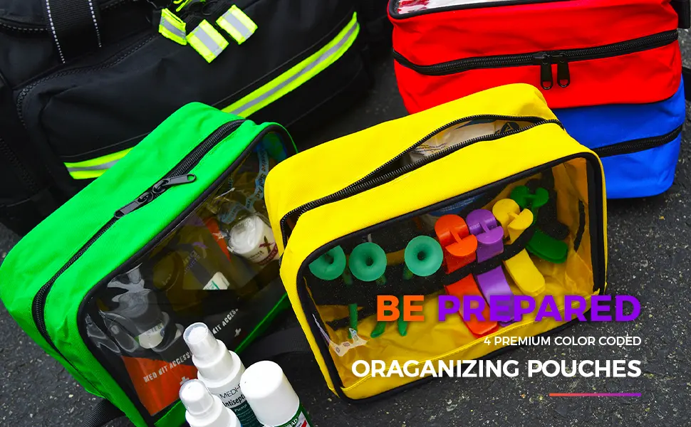 Lightning X Premium Color Coded Organizer First Aid Kit Accessory Pouches - Extra Large - Zippered Bag w/ Transparent Window - Set of 4 for EMT  Trauma  IFAK Medic Kits - lxmbp4 lxmbp8 lightning x products jump cab bag paramedic ambulance removable molle reflective ems