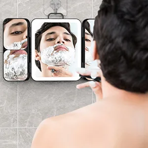 WEILY Portable Travel Makeup Mirror with Lights  1X 3X 7X Magnification  Touch Control Three Colors Dimmable Trifold Makeup Mirror (Black) - Diverse usage scenarios