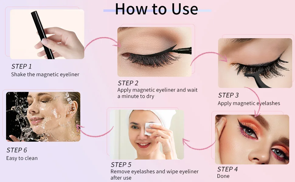 Magnetic Eyeliner with Eyelashes  Lashes Natural Look  Reusable False Eyelashes with 2 Magnetic Eyeliners & Tweezers - Easy to Wear - How to use