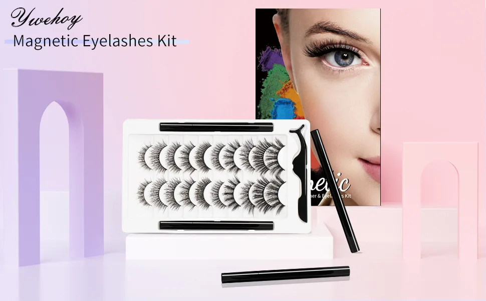Magnetic Eyeliner with Eyelashes  Lashes Natural Look  Reusable False Eyelashes with 2 Magnetic Eyeliners & Tweezers - Easy to Wear - magnetic eyelashes kit