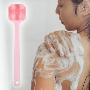 VOCOSTE Soft Silicone Bath Brush  Non-Slip Back Scrubber Shower with Long Handle for Men and Women  Pink - Body Scrubber